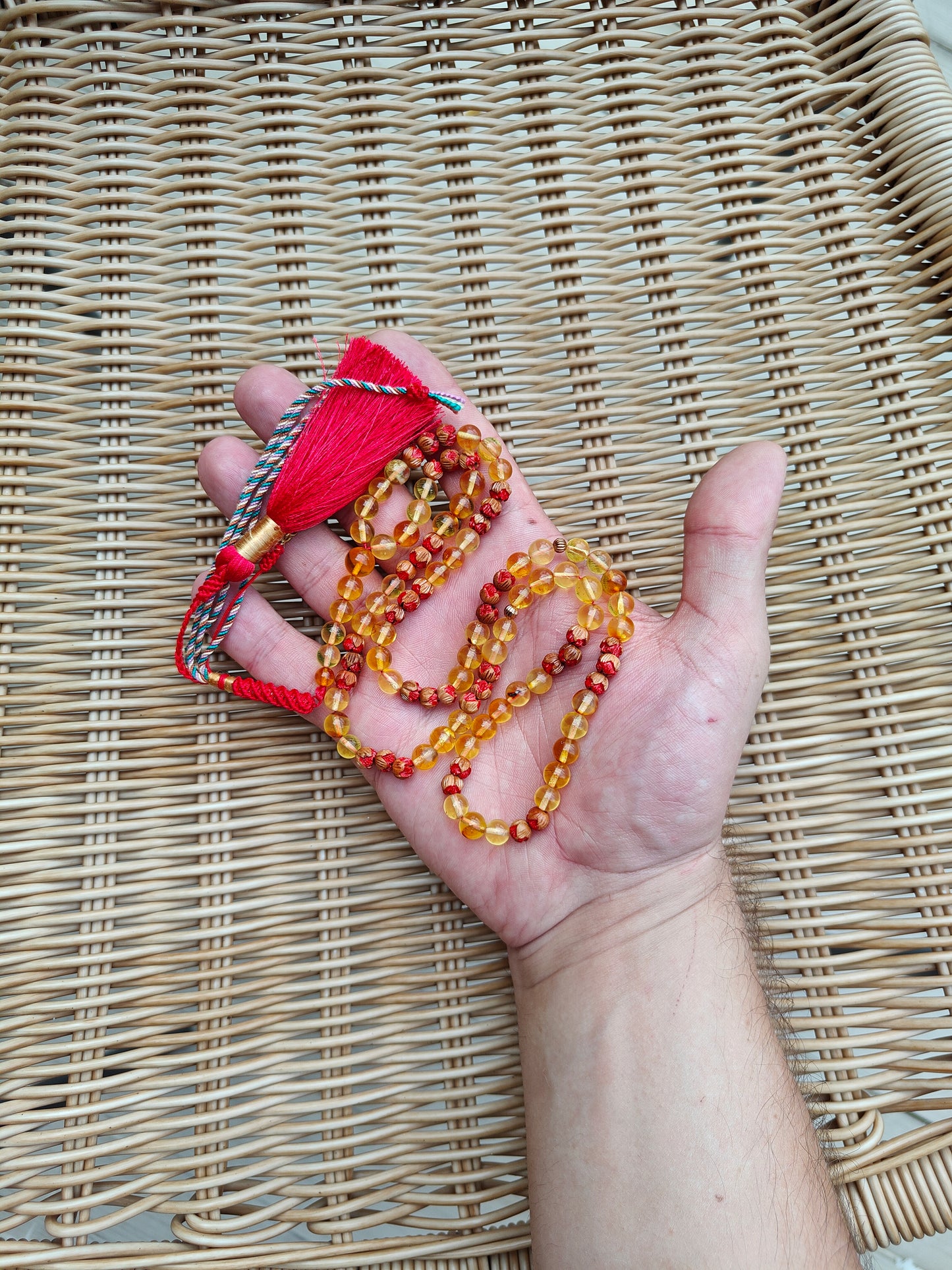Handpainted Red Cherry Wood & Citron Amber Tasbih – 99 Beads