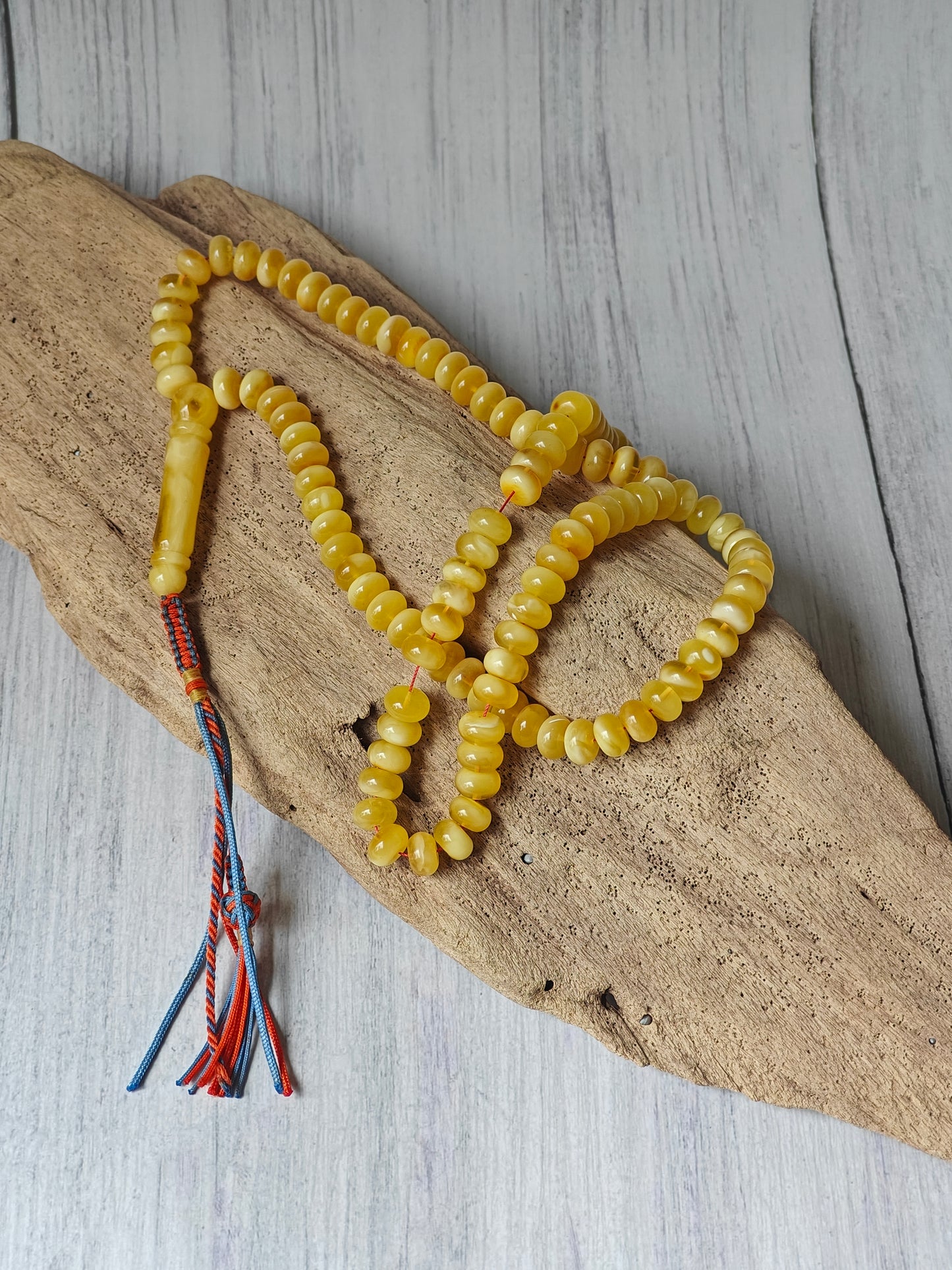 Half-Half Baltic Amber Misbah | 117 Donut-Shaped Beads