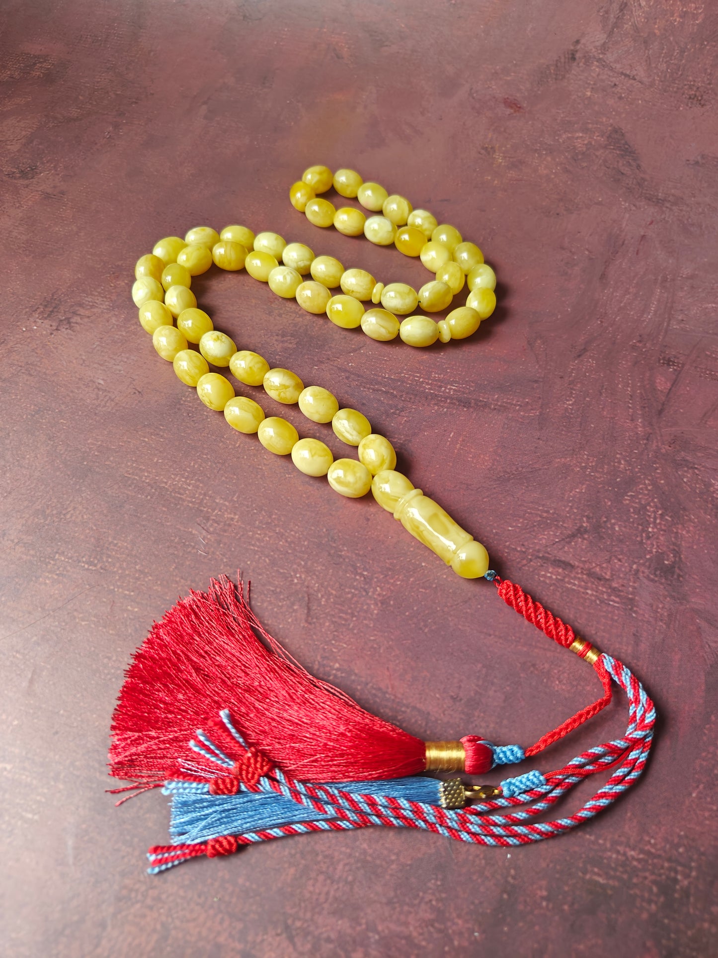 Super Baltic Amber Rosary | 55 Pigeon Egg–Shaped Beads, Butterscotch & Royal White