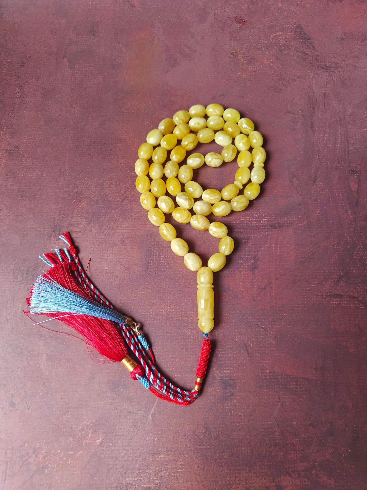 Super Baltic Amber Rosary | 55 Pigeon Egg–Shaped Beads, Butterscotch & Royal White