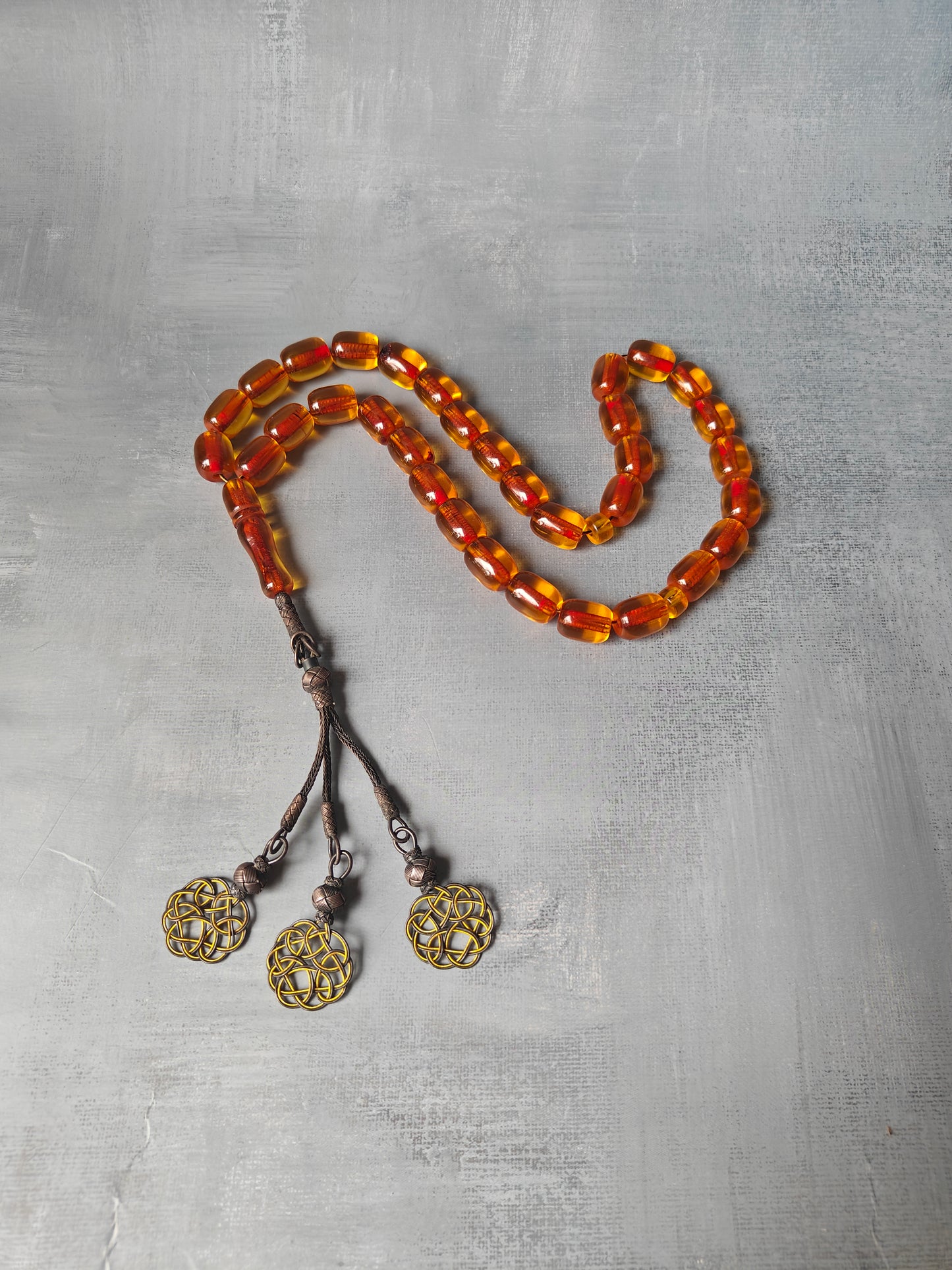 Antique German Bakelite Misbah | 33 Beads with Silver Tassel