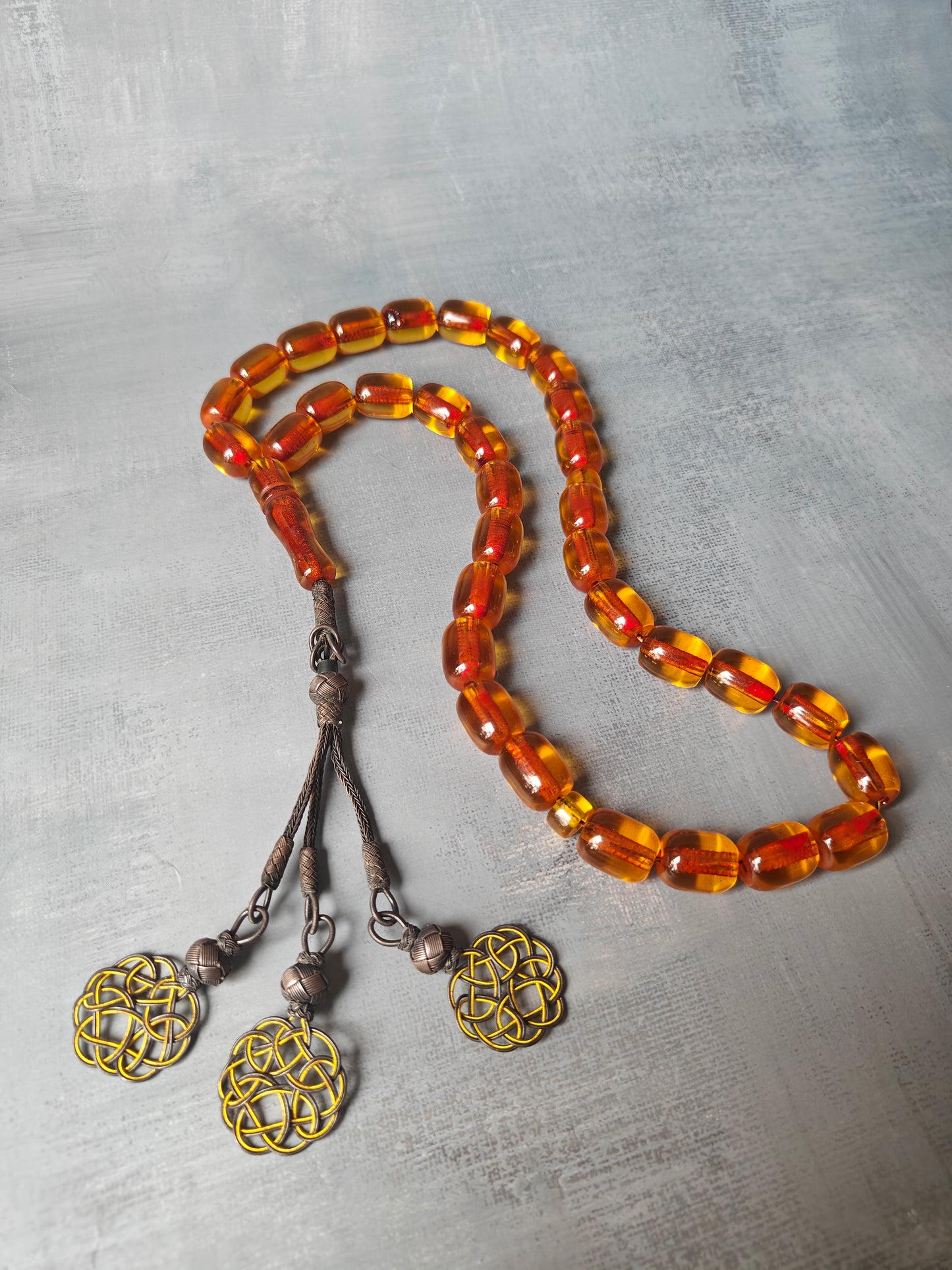 Antique German Bakelite Misbah | 33 Beads with Silver Tassel