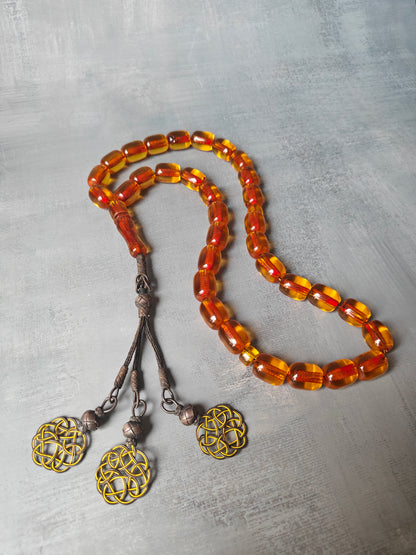 Antique German Bakelite Misbah | 33 Beads with Silver Tassel