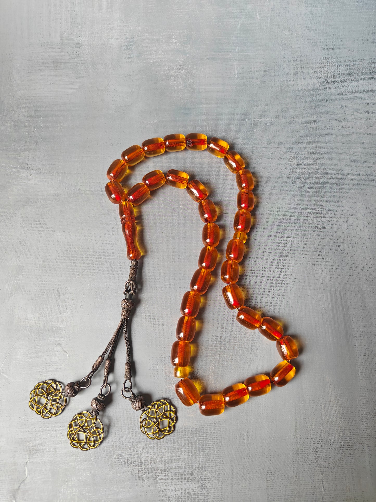Antique German Bakelite Misbah | 33 Beads with Silver Tassel