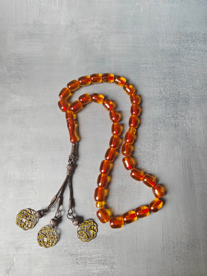 Antique German Bakelite Misbah | 33 Beads with Silver Tassel