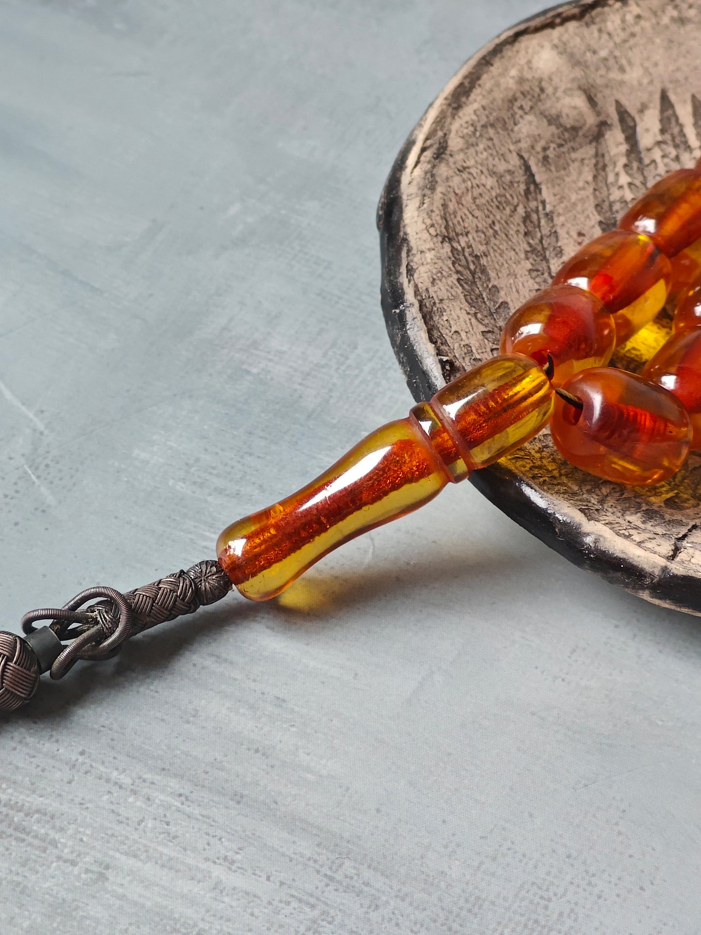 Antique German Bakelite Misbah | 33 Beads with Silver Tassel