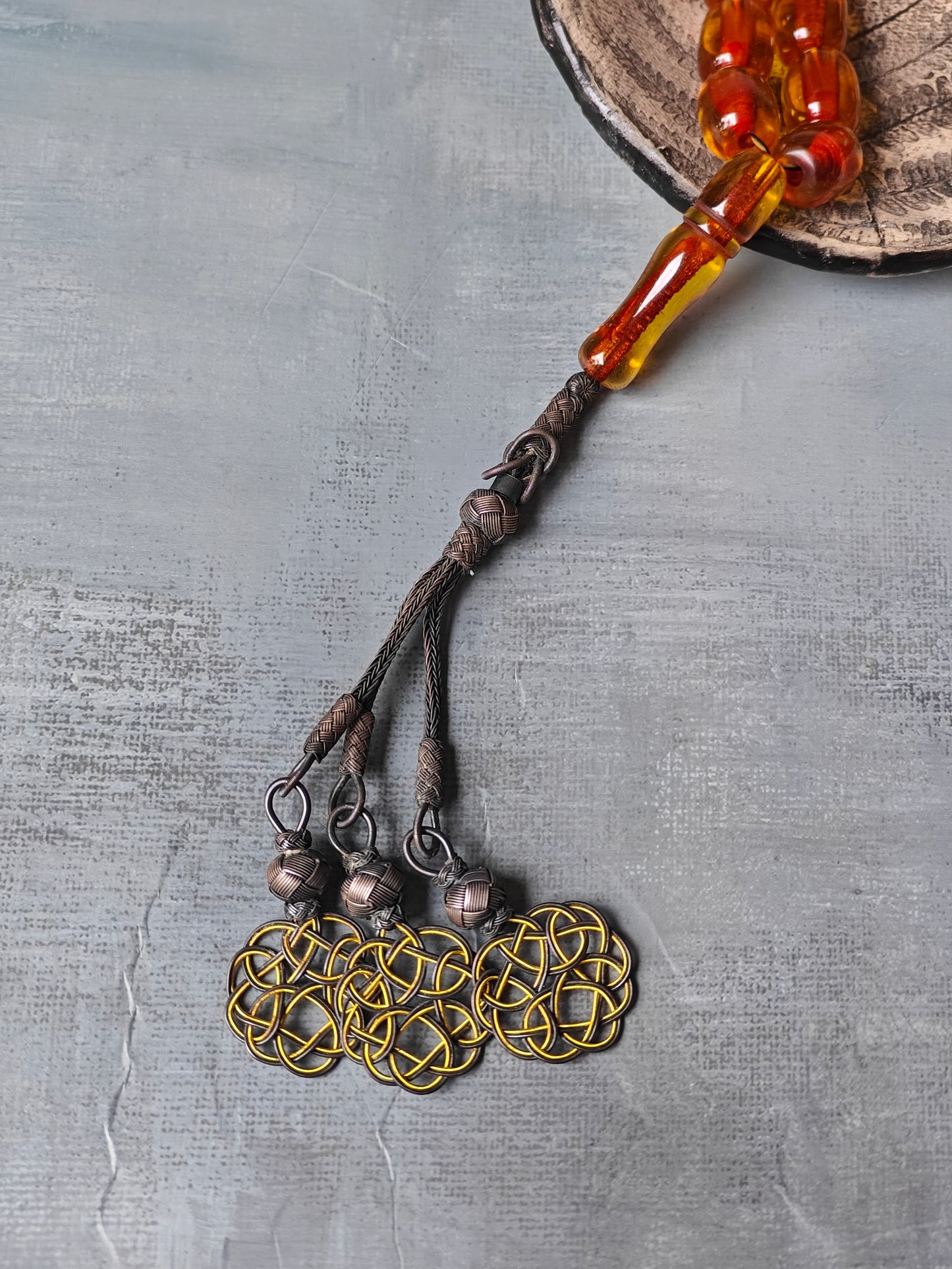 Antique German Bakelite Misbah | 33 Beads with Silver Tassel