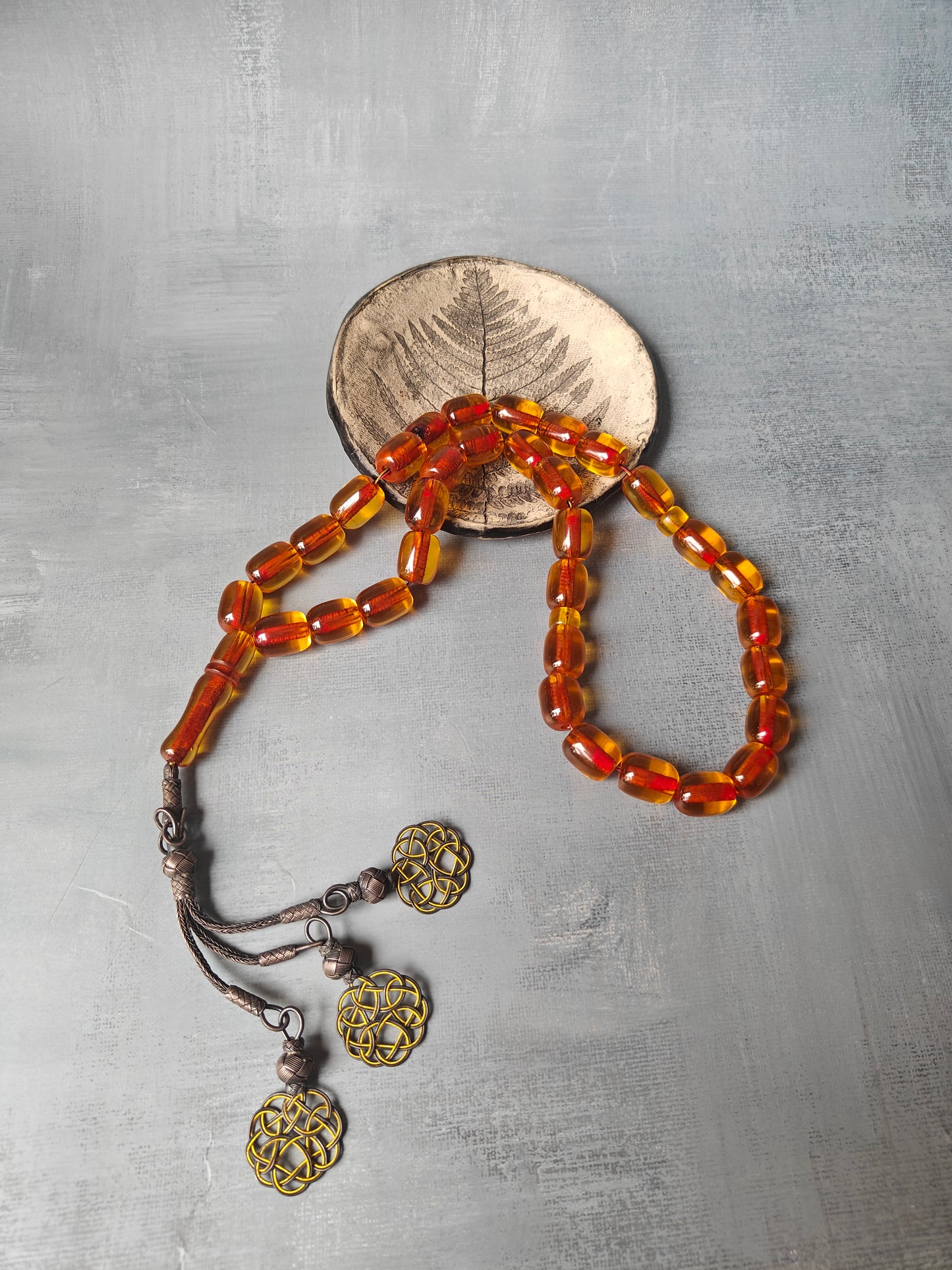 Antique German Bakelite Misbah | 33 Beads with Silver Tassel