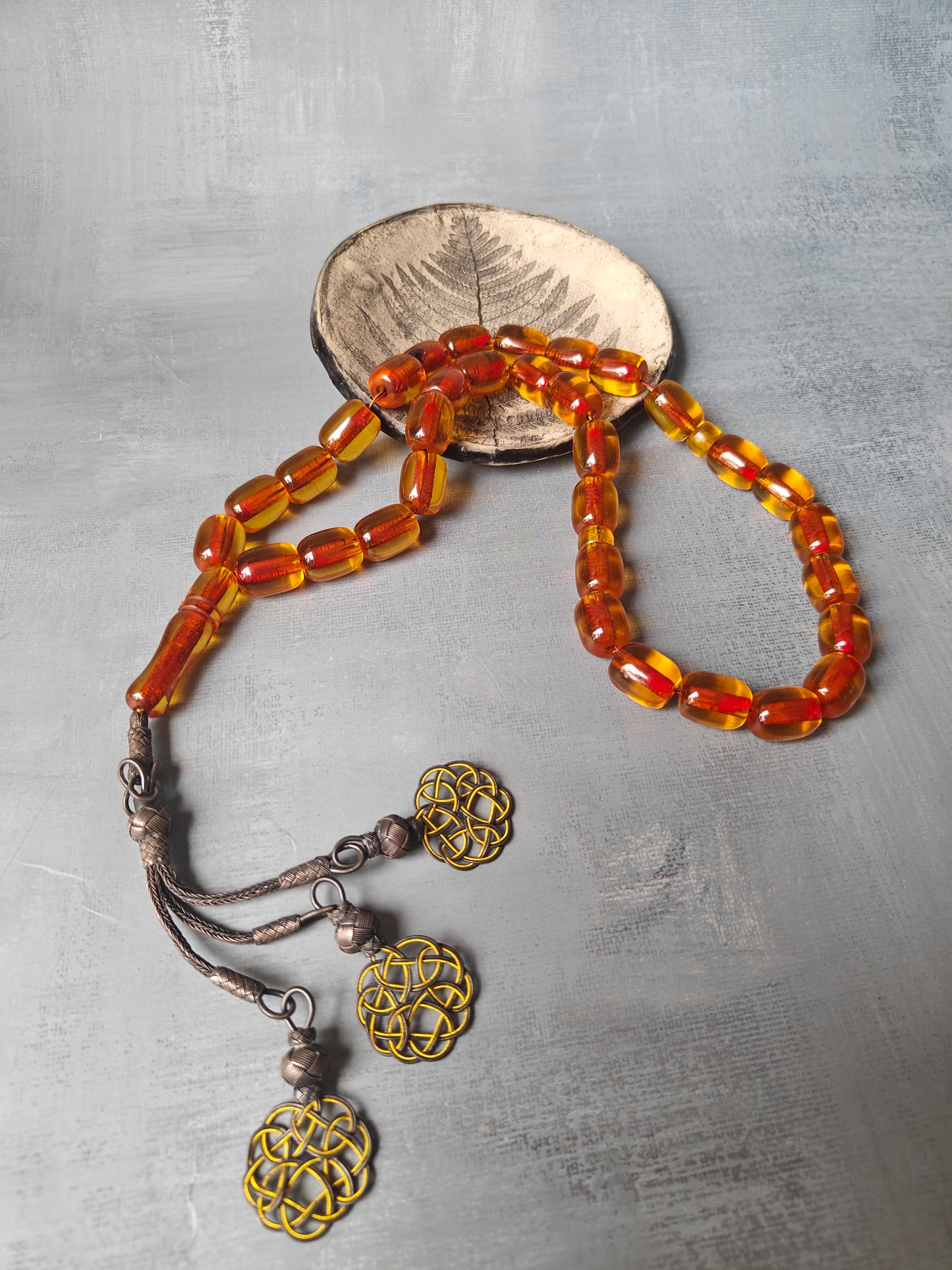 Antique German Bakelite Misbah | 33 Beads with Silver Tassel