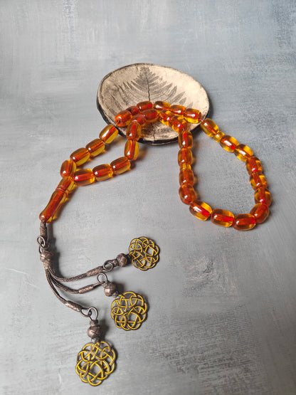 Antique German Bakelite Misbah | 33 Beads with Silver Tassel