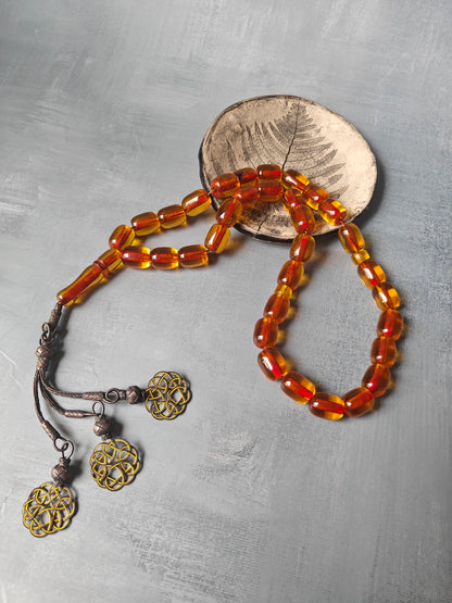 Antique German Bakelite Misbah | 33 Beads with Silver Tassel