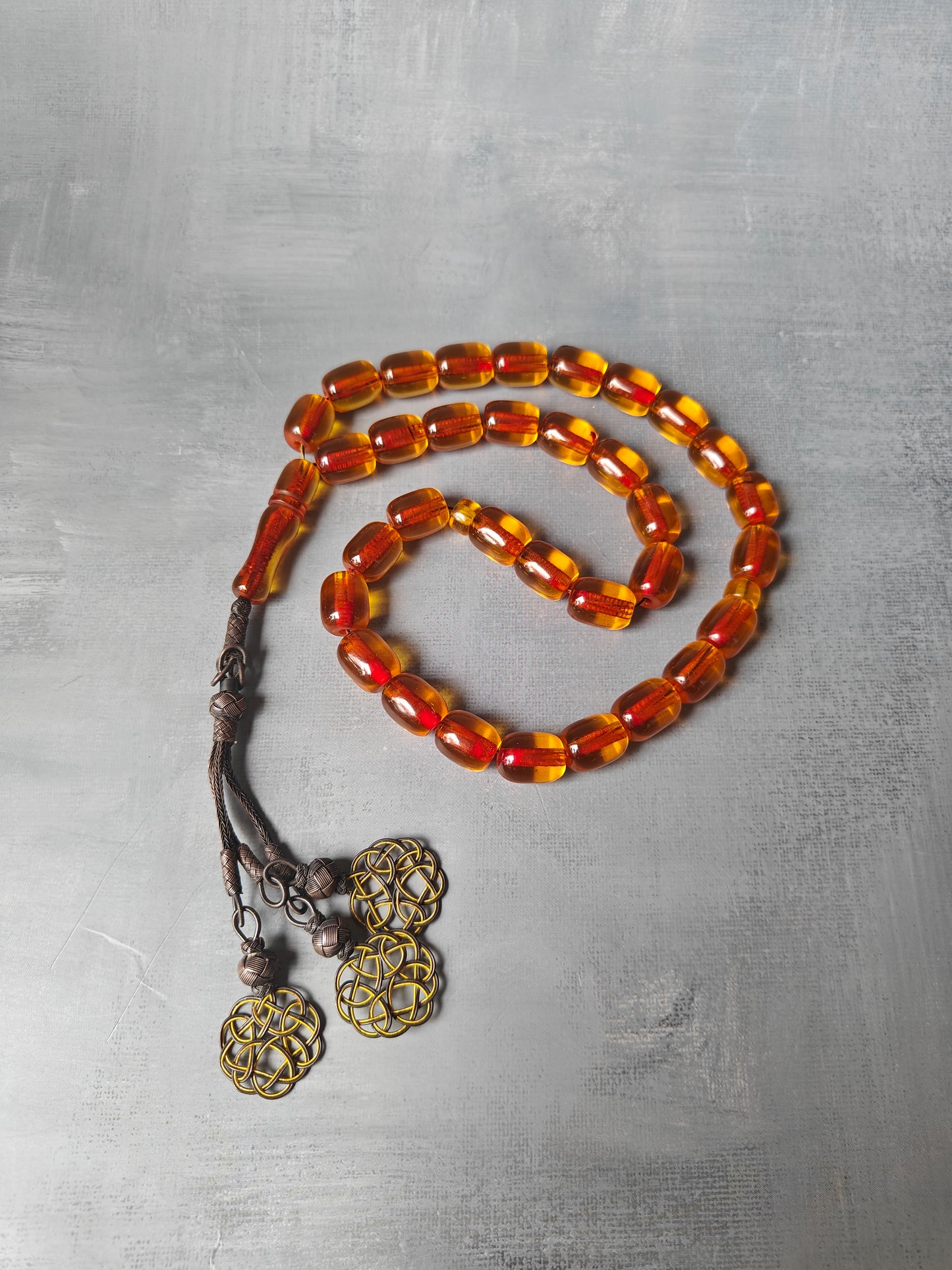 Antique German Bakelite Misbah | 33 Beads with Silver Tassel