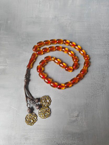Antique German Bakelite Misbah | 33 Beads with Silver Tassel