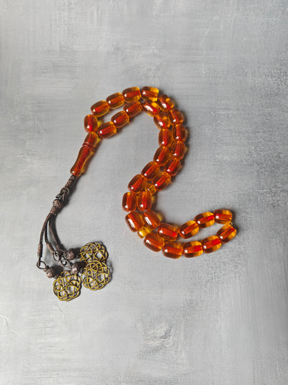Antique German Bakelite Misbah | 33 Beads with Silver Tassel