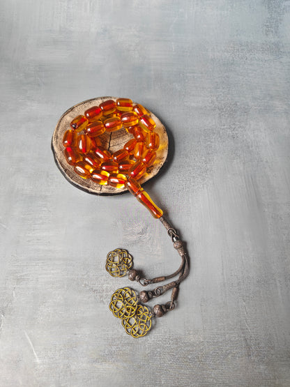 Antique German Bakelite Misbah | 33 Beads with Silver Tassel