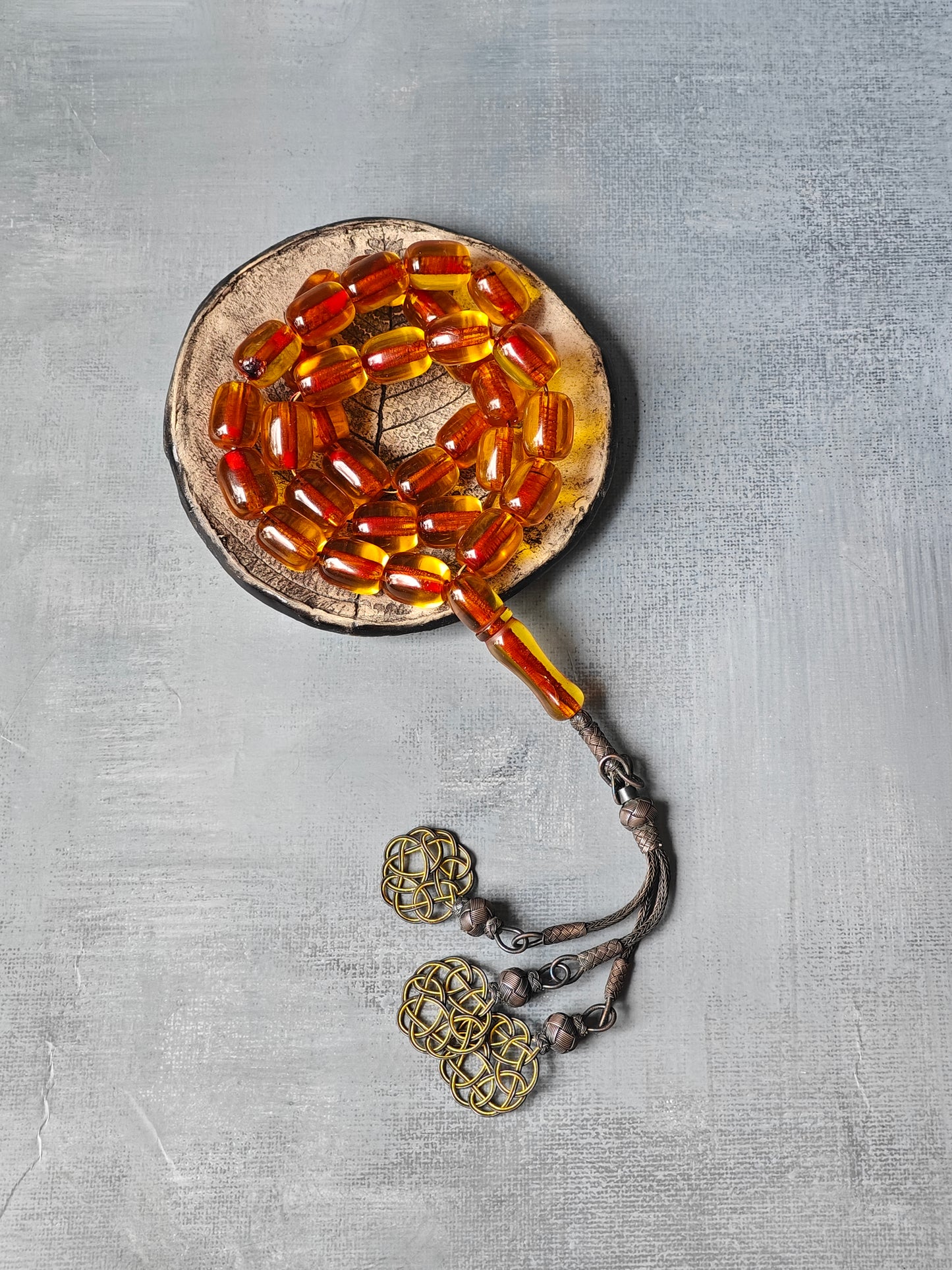 Antique German Bakelite Misbah | 33 Beads with Silver Tassel