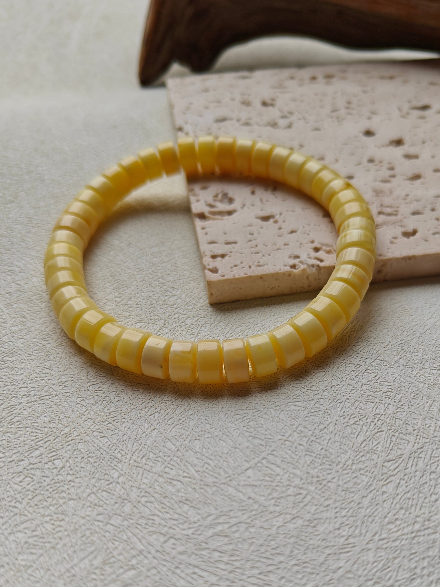Milk & White Amber Bracelet | Donut Beads