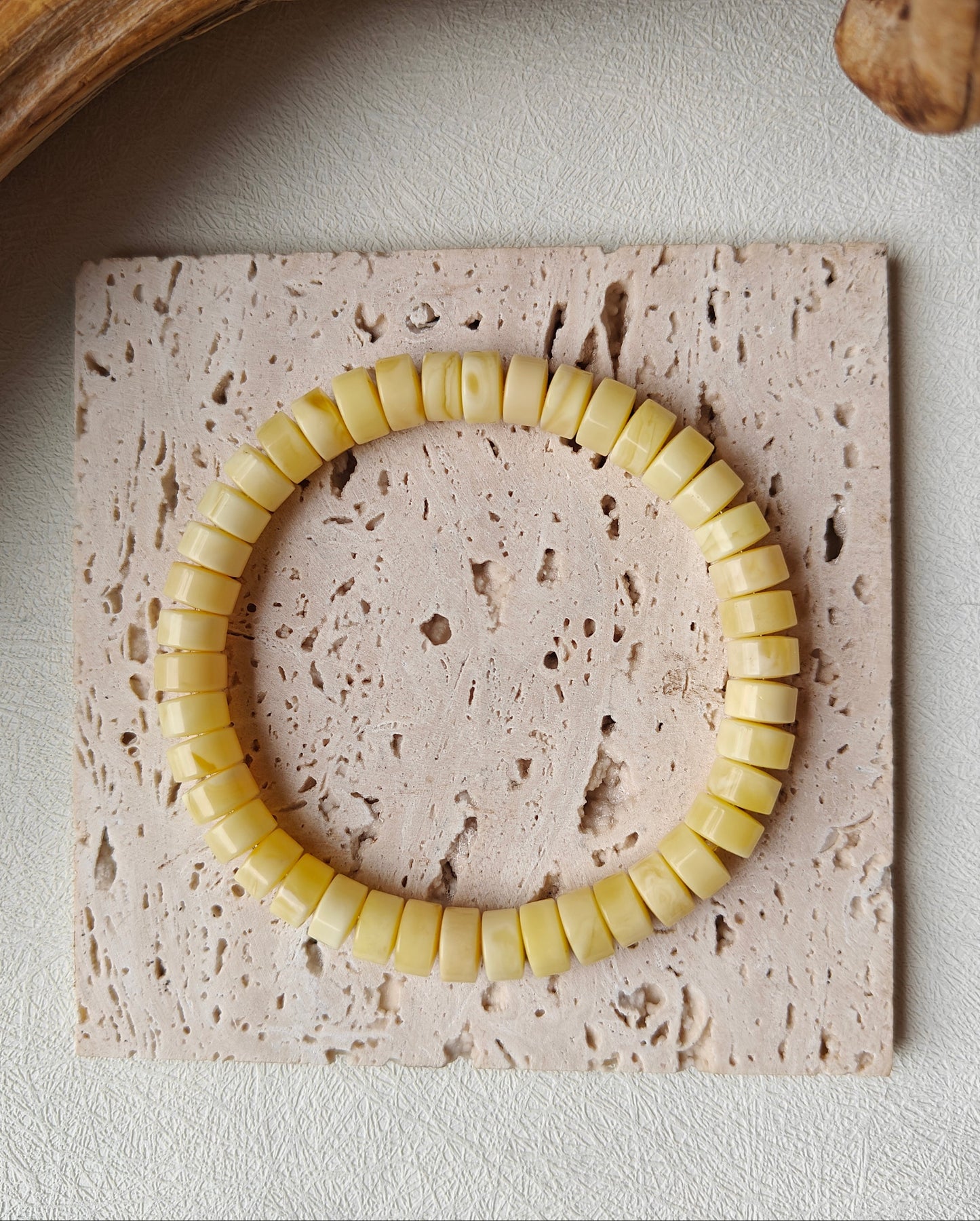Milk & White Amber Bracelet | Donut Beads