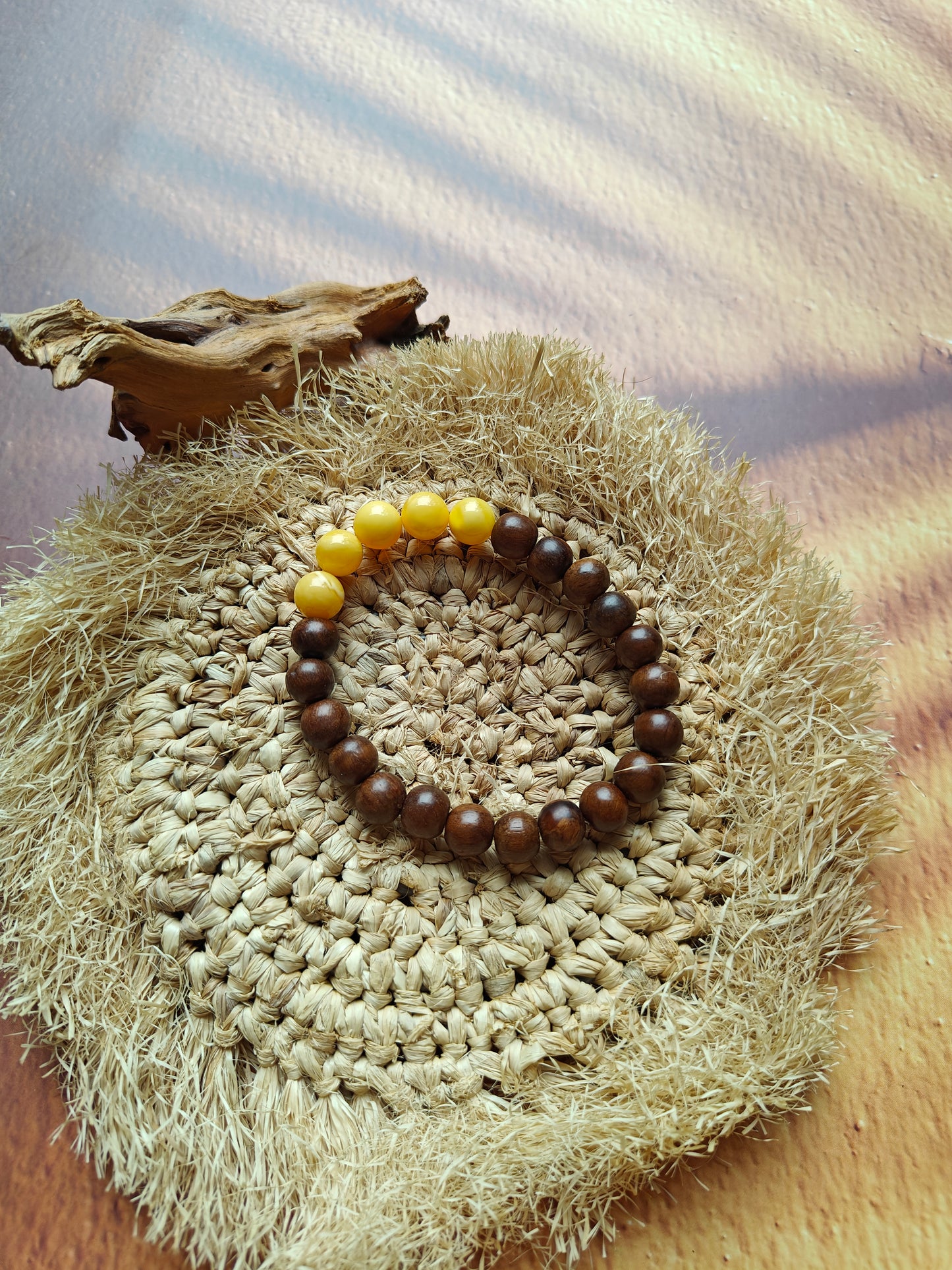 Kokka Seed Wood & Butterscotch Amber Beaded Bracelet