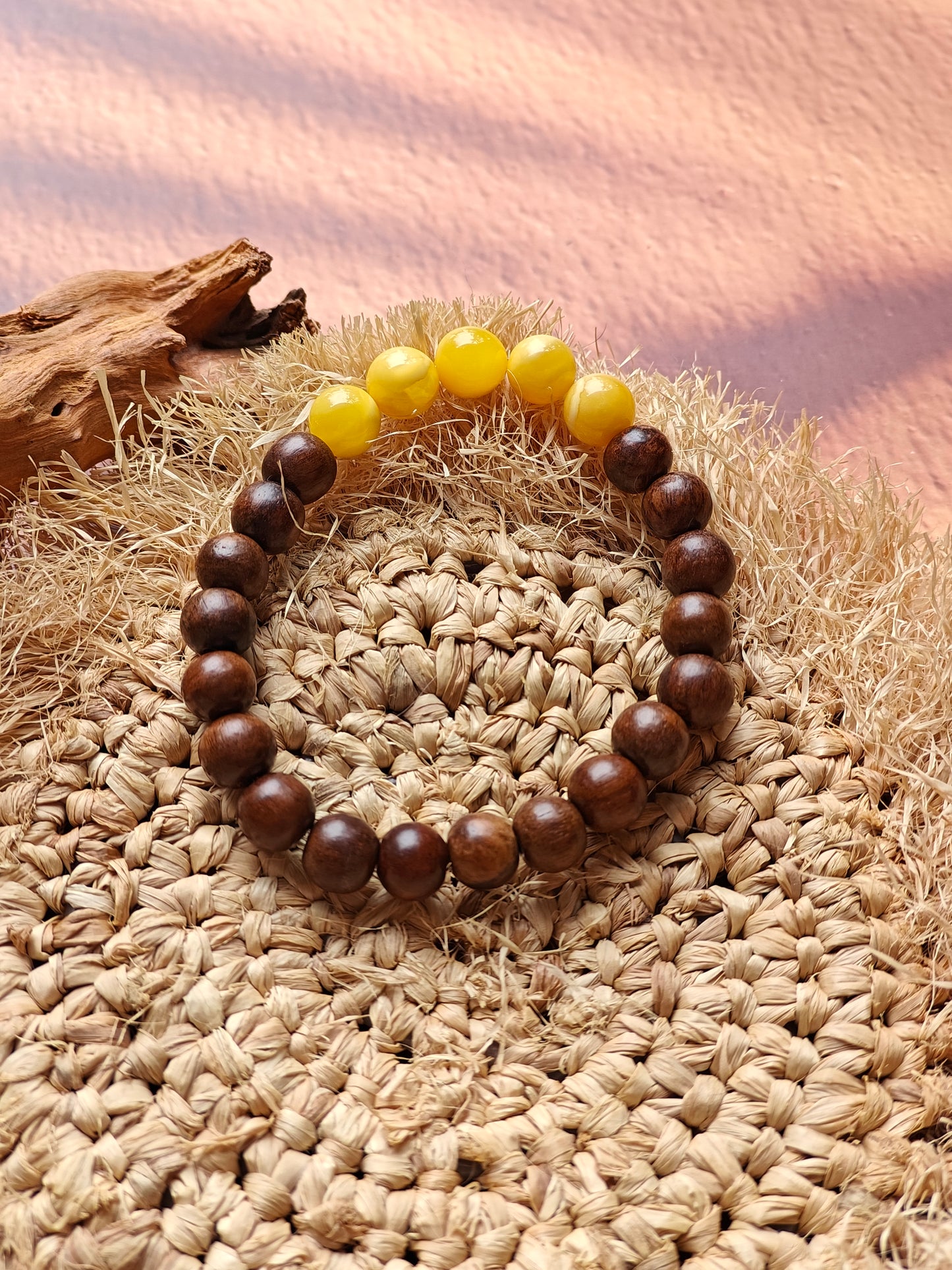 Kokka Seed Wood & Butterscotch Amber Beaded Bracelet