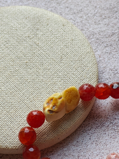 Royal White Amber & Etched Agate Bracelet | Bold Contrast Design