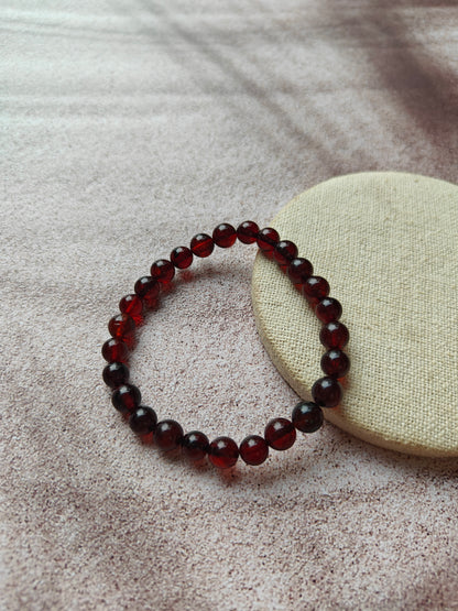 Cherry Amber Beaded Bracelet | Small Round Beads