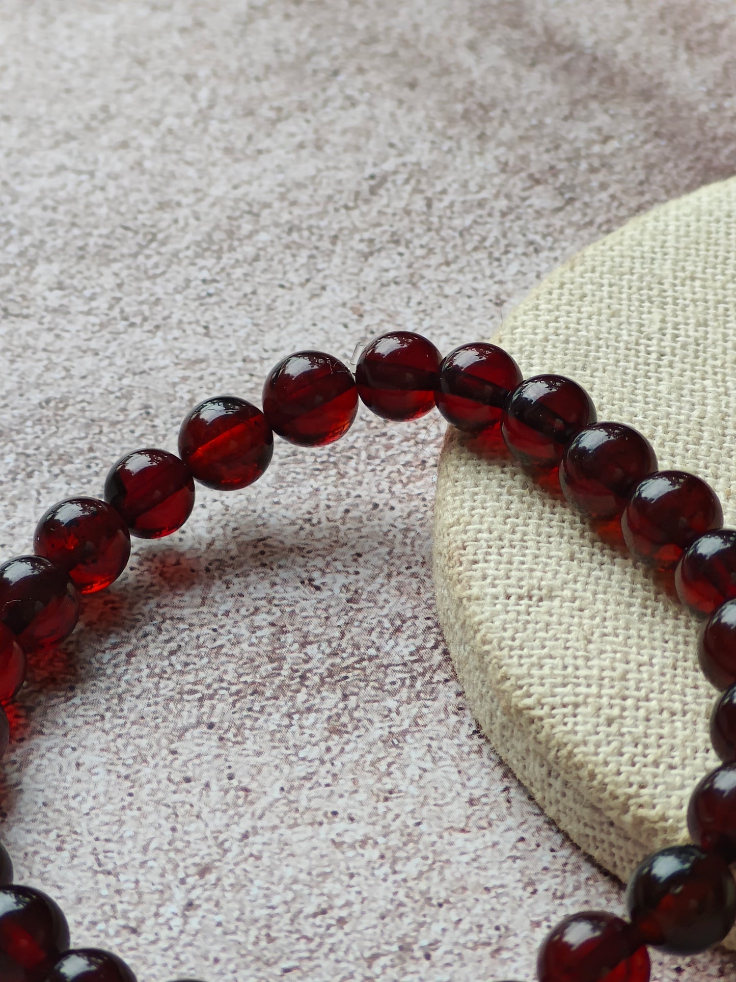 Cherry Amber Beaded Bracelet | Small Round Beads