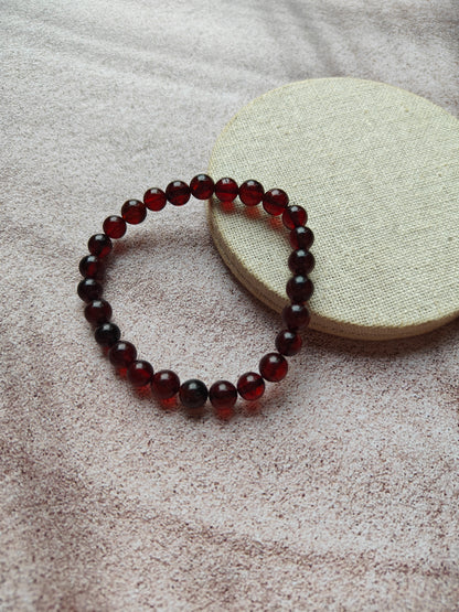Cherry Amber Beaded Bracelet | Small Round Beads