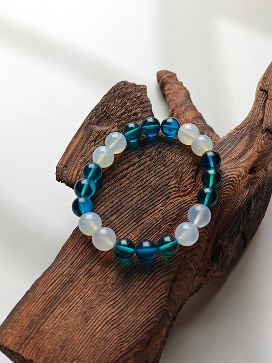 Blue Amber & Rose Quartz Beaded Bracelet