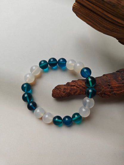 Blue Amber & Rose Quartz Beaded Bracelet