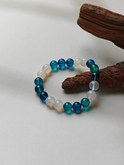 Blue Amber & Rose Quartz Beaded Bracelet