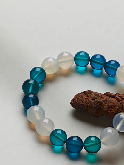 Blue Amber & Rose Quartz Beaded Bracelet