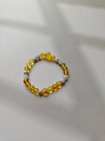 Citron Amber & Moonstone Bracelet with Cloudy Amber Accent