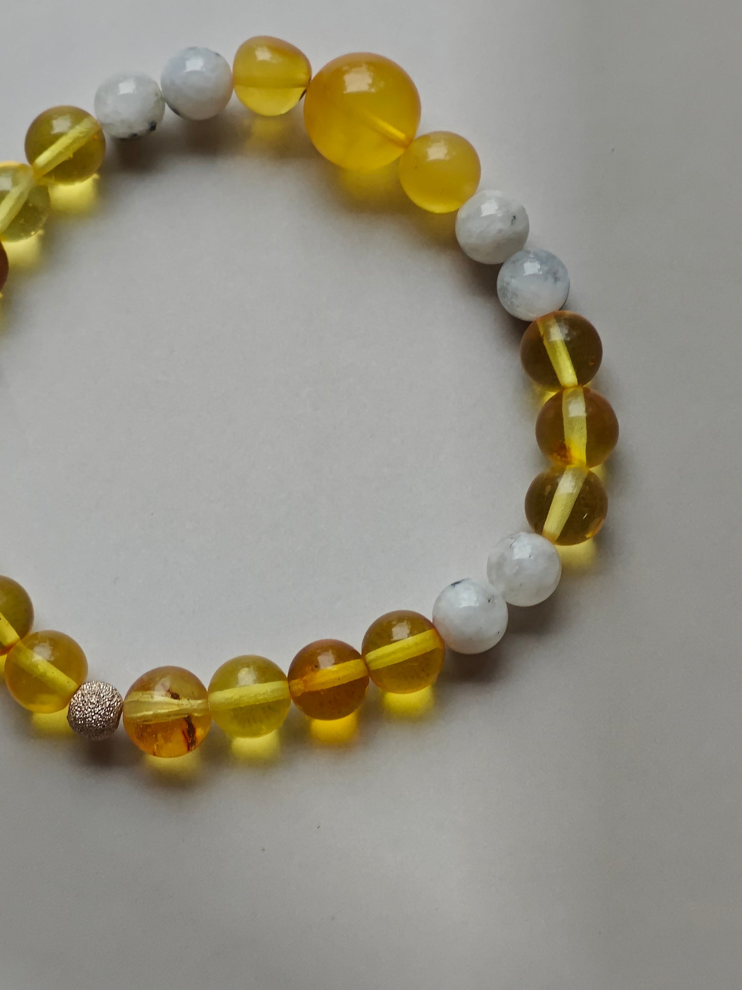 Citron Amber & Moonstone Bracelet with Cloudy Amber Accent