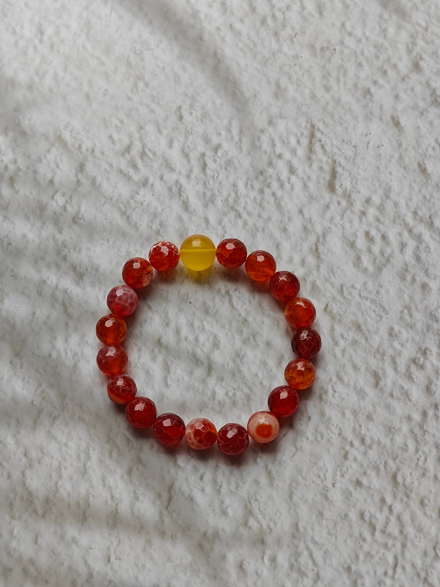 Cloudy Amber & Etched Agate Bracelet | Bold Contrast Design