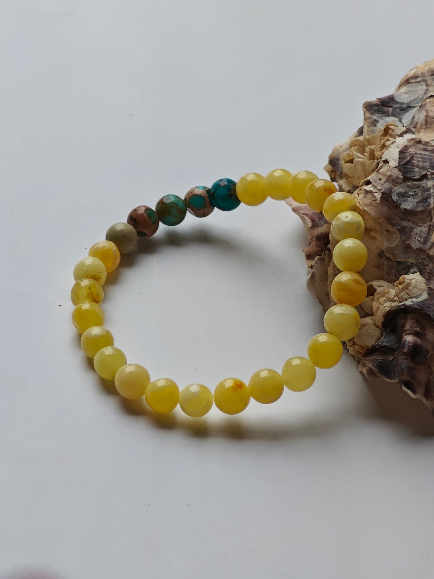 Milk Amber & French Riviera Jasper Beaded Bracelet