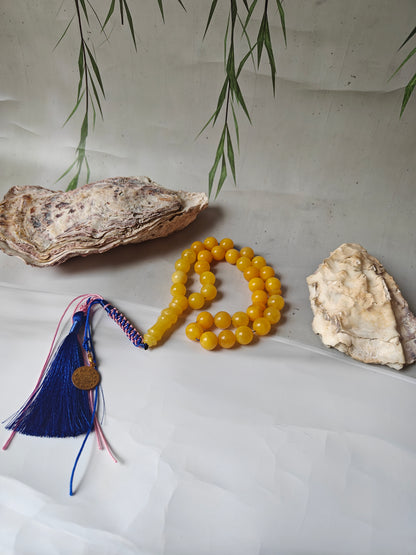 Aged Amber Misbah 33 Beads – 11mm Round, Lightweight Daily Tasbih with Unique Imam