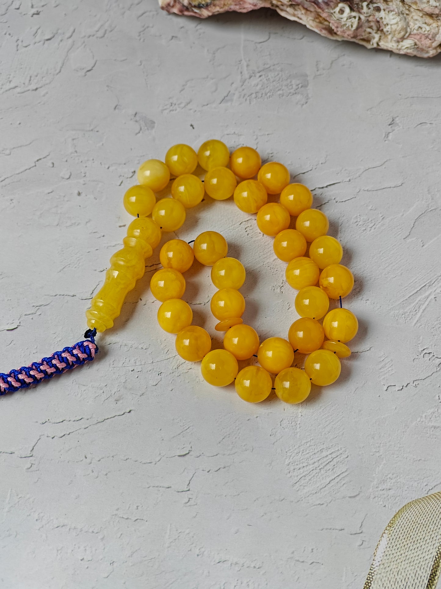Aged Amber Misbah 33 Beads – 11mm Round, Lightweight Daily Tasbih with Unique Imam
