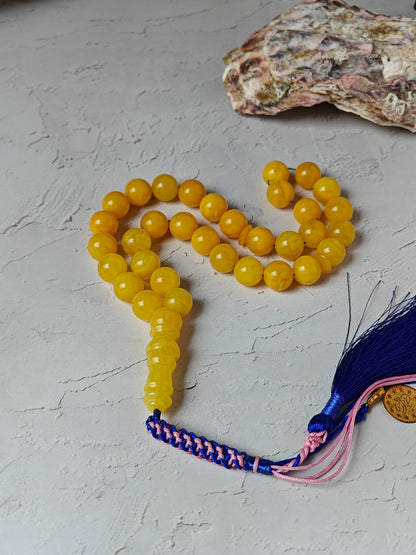 Aged Amber Misbah 33 Beads – 11mm Round, Lightweight Daily Tasbih with Unique Imam