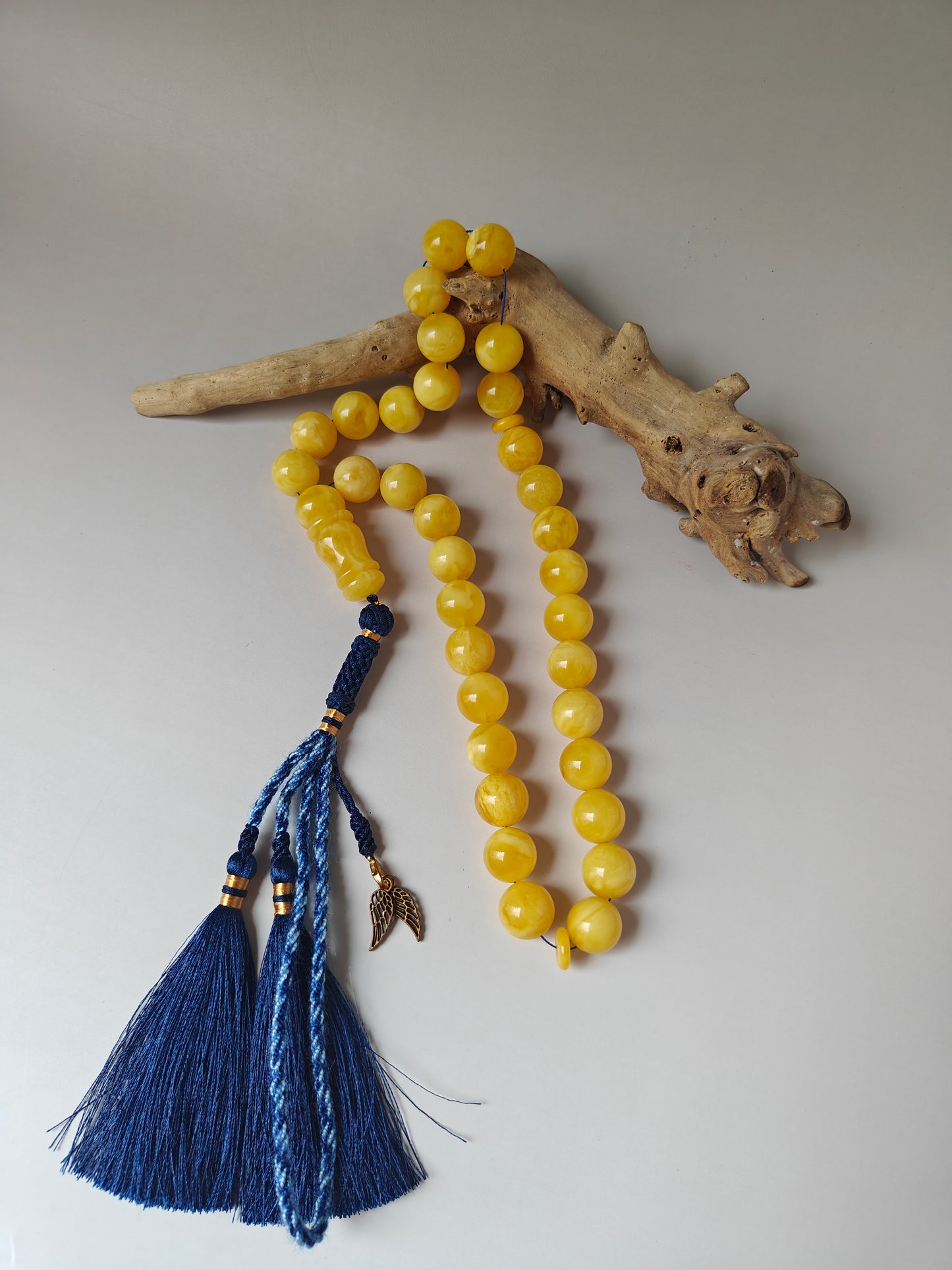 Premium Amber Tasbih 33 Beads – Light Butterscotch & Tiger Pattern, Large 13.5mm Beads, 51 g