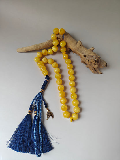 Premium Amber Tasbih 33 Beads – Light Butterscotch & Tiger Pattern, Large 13.5mm Beads, 51 g