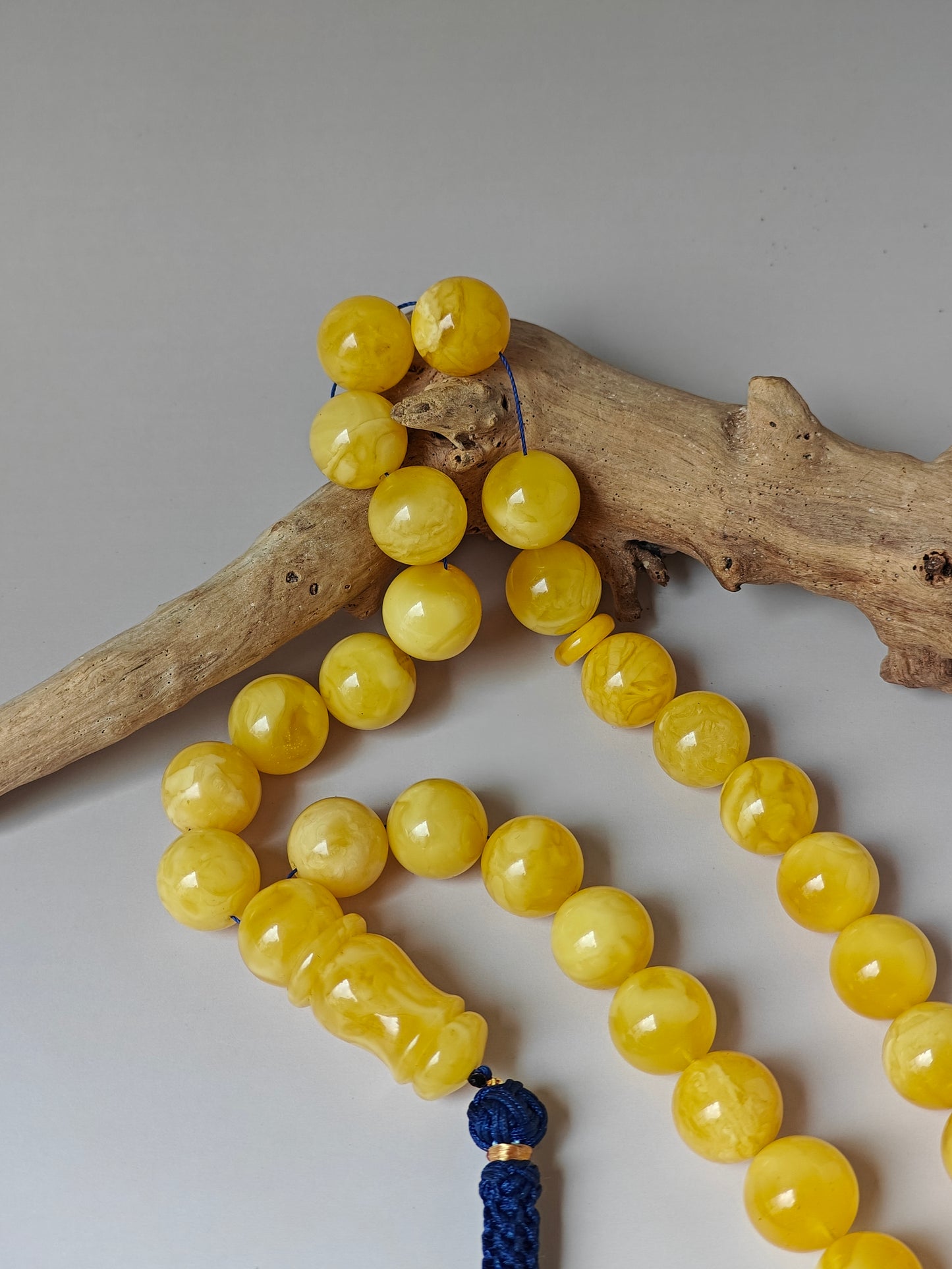 Premium Amber Tasbih 33 Beads – Light Butterscotch & Tiger Pattern, Large 13.5mm Beads, 51 g