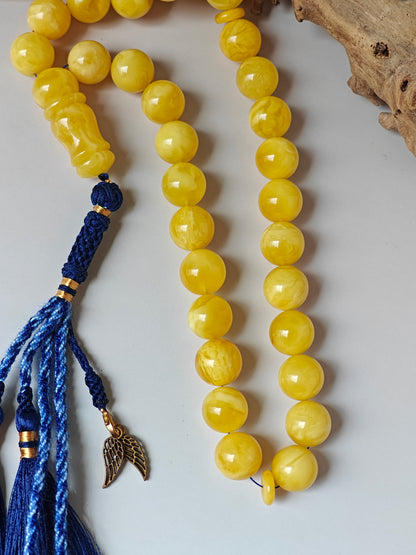 Premium Amber Tasbih 33 Beads – Light Butterscotch & Tiger Pattern, Large 13.5mm Beads, 51 g