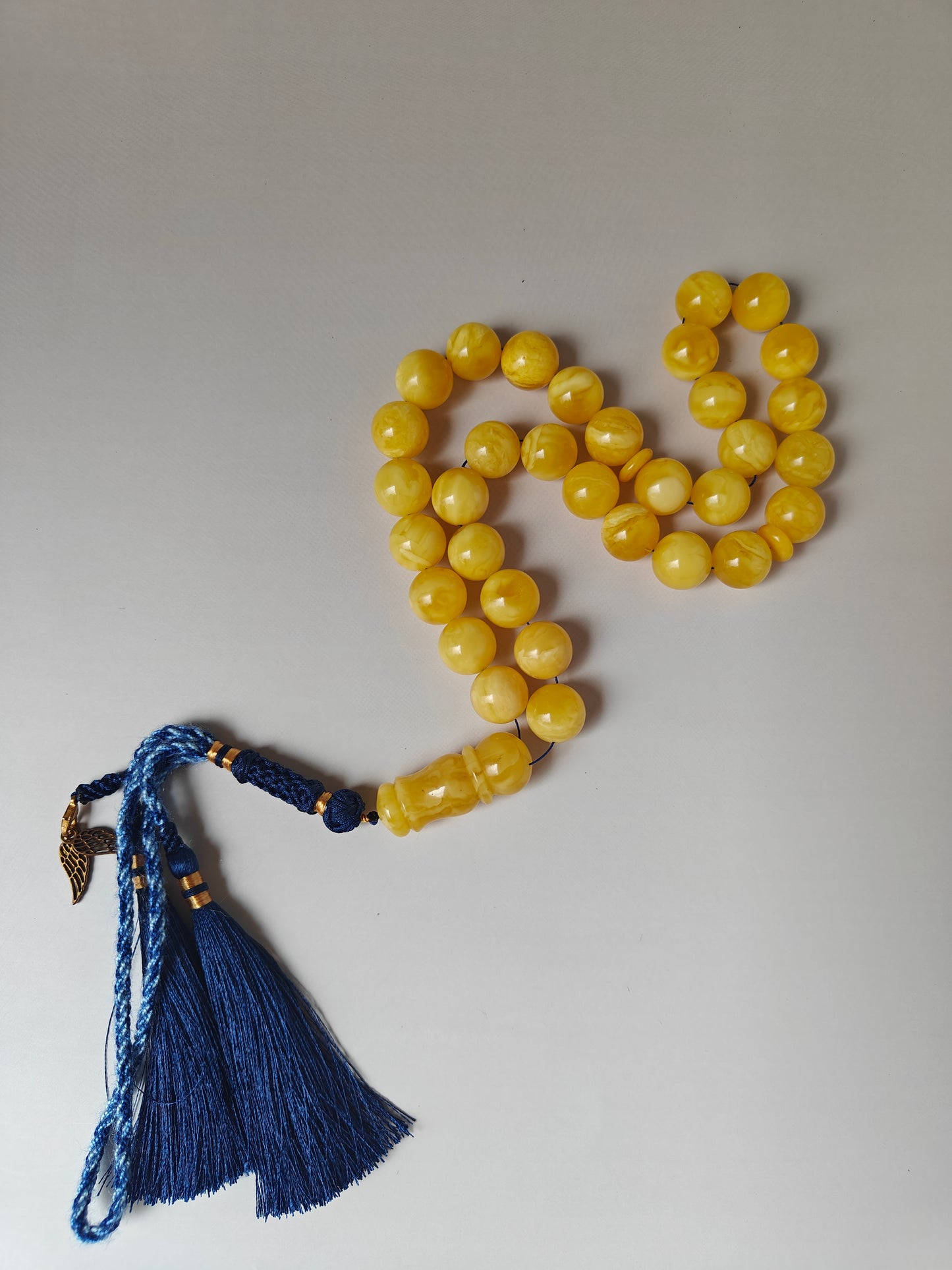 Premium Amber Tasbih 33 Beads – Light Butterscotch & Tiger Pattern, Large 13.5mm Beads, 51 g