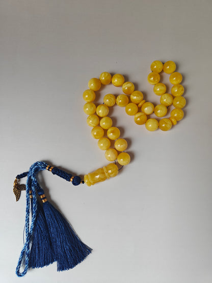 Premium Amber Tasbih 33 Beads – Light Butterscotch & Tiger Pattern, Large 13.5mm Beads, 51 g