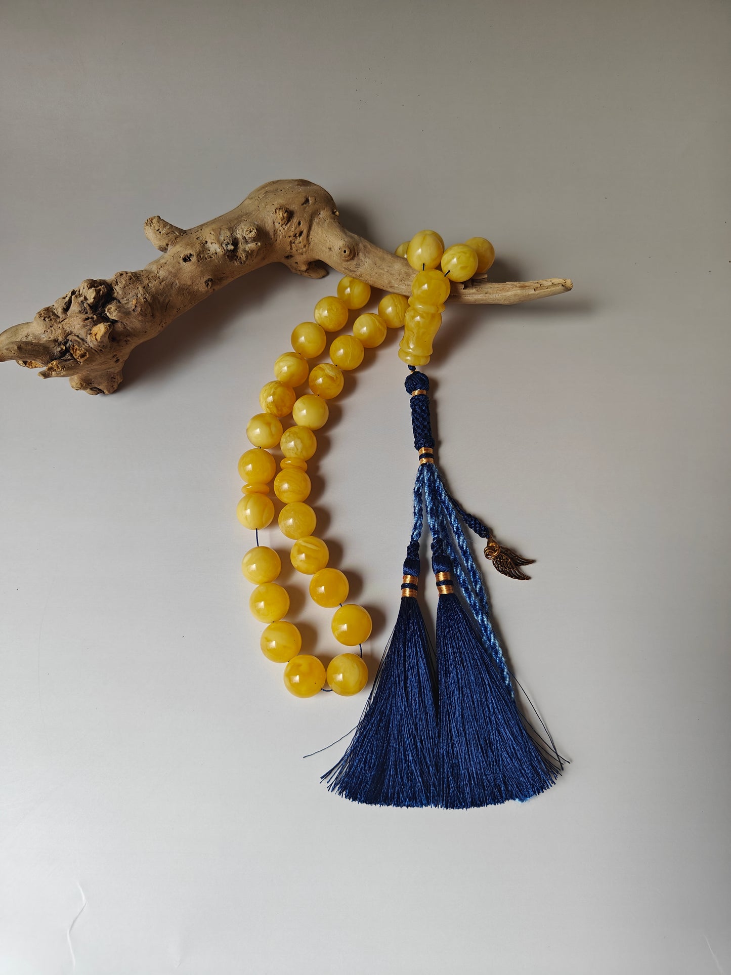 Premium Amber Tasbih 33 Beads – Light Butterscotch & Tiger Pattern, Large 13.5mm Beads, 51 g