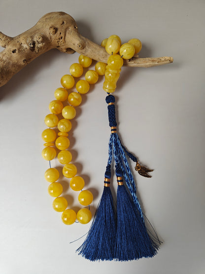 Premium Amber Tasbih 33 Beads – Light Butterscotch & Tiger Pattern, Large 13.5mm Beads, 51 g