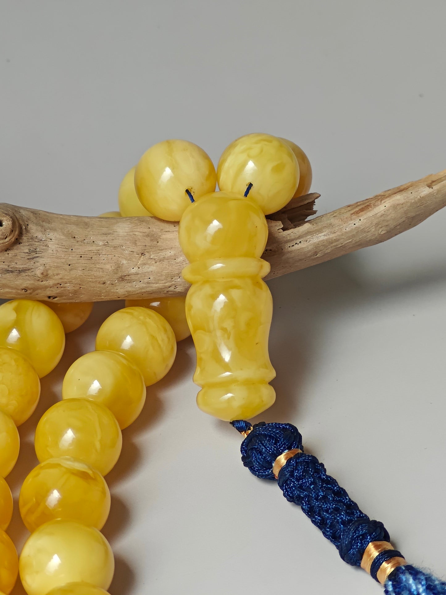 Premium Amber Tasbih 33 Beads – Light Butterscotch & Tiger Pattern, Large 13.5mm Beads, 51 g