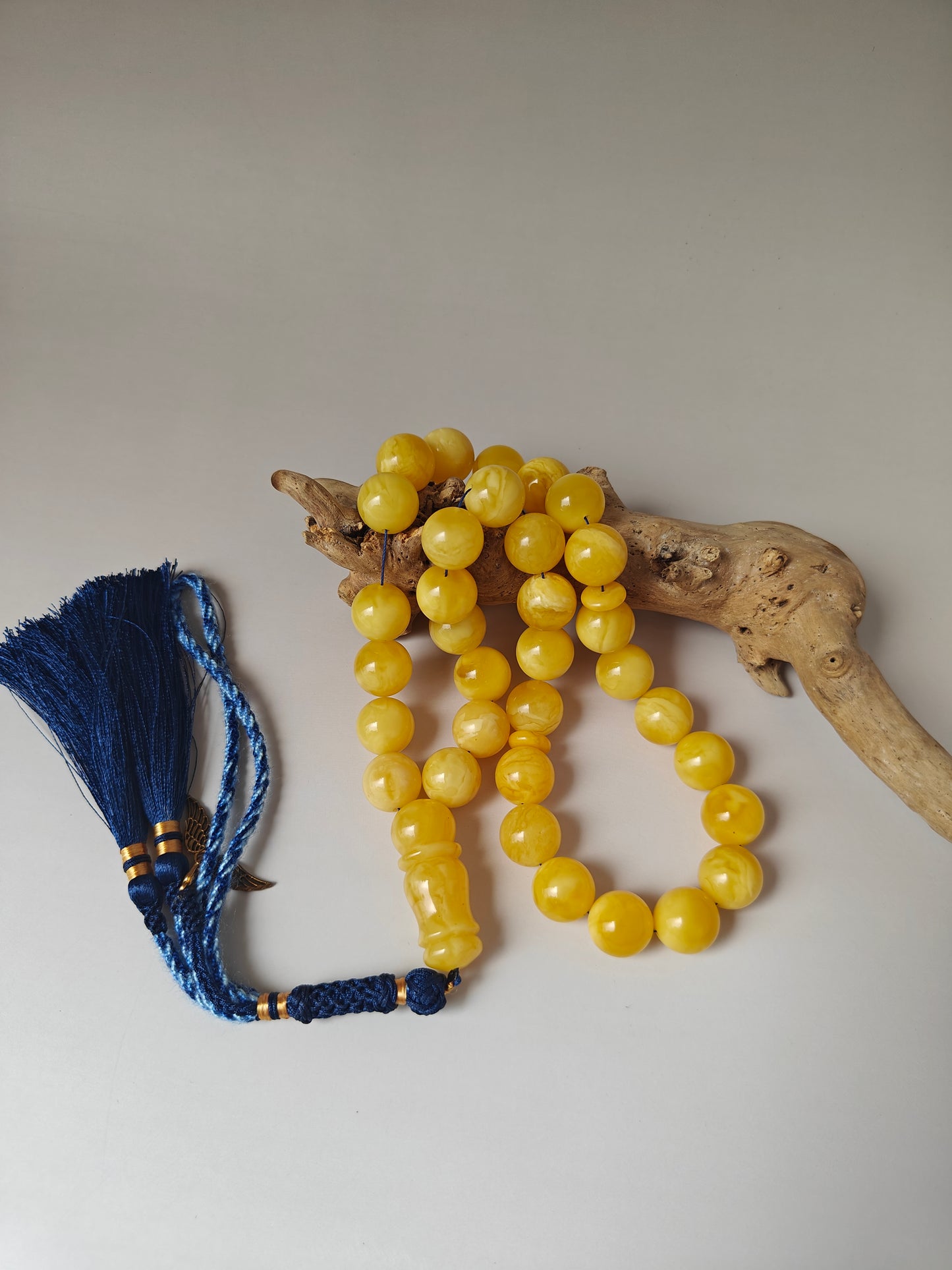 Premium Amber Tasbih 33 Beads – Light Butterscotch & Tiger Pattern, Large 13.5mm Beads, 51 g