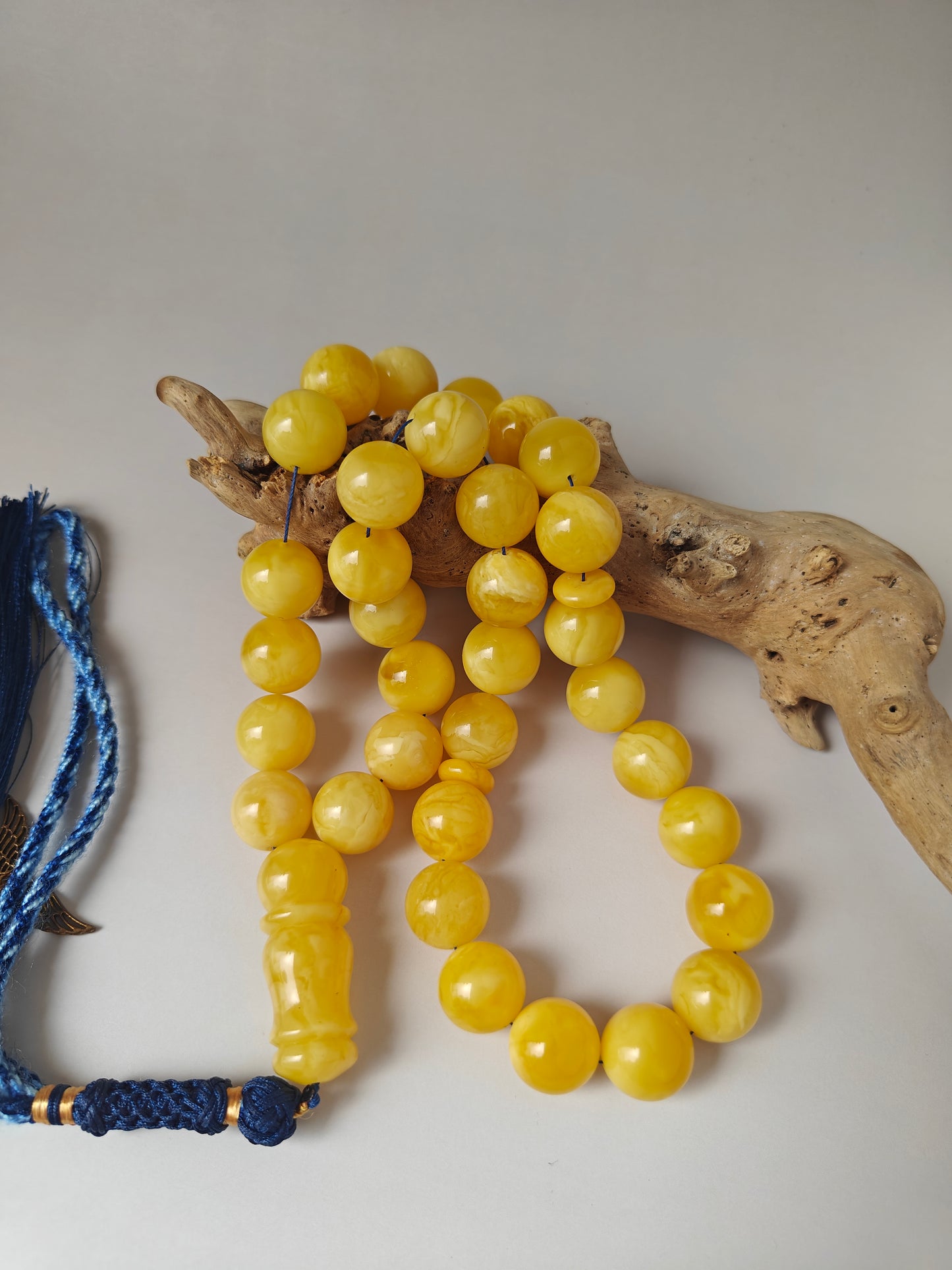 Premium Amber Tasbih 33 Beads – Light Butterscotch & Tiger Pattern, Large 13.5mm Beads, 51 g